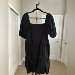 Women’s H&M Black Knee-Length Dress with Puff Sleeves & Square Neckline Size L